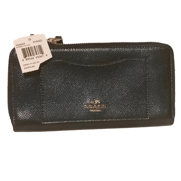 💐 COACH F54007 💐 METALLIC MIDNIGHT CROSS GRAIN LEATHER CONTINENTAL WALLET - Picture 1 of 7